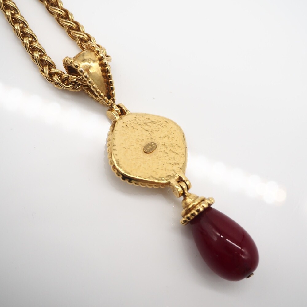 CHANEL Coco Mark Long Necklace, Resin, Gold, Red, GP, Women's - Picture 9 of 10